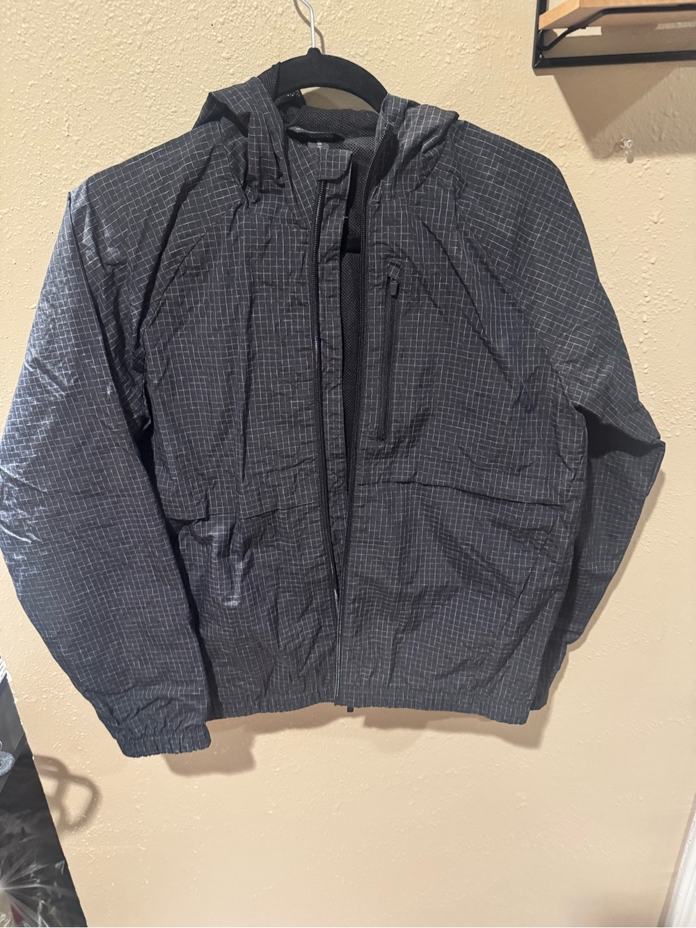 Kids Navy Grid Hooded Windbreaker Jacket